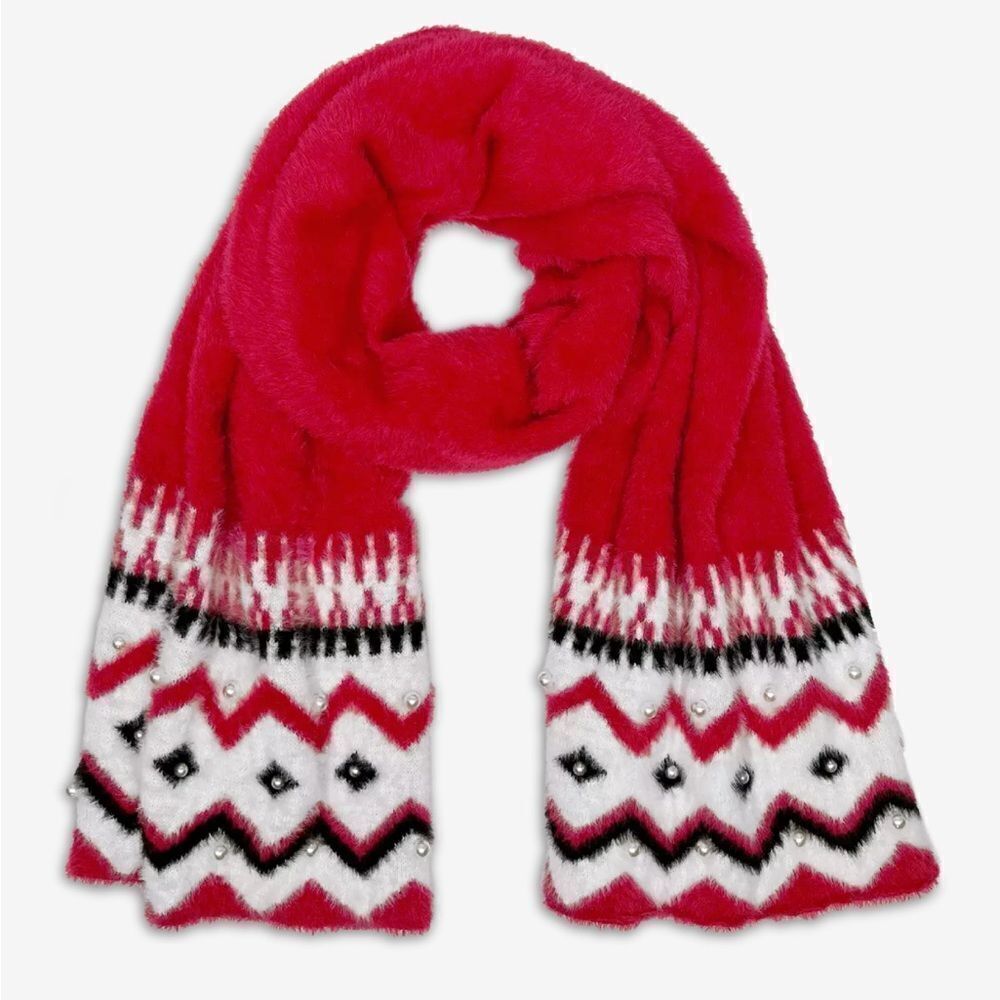 Boston Proper Pearl Embellished Scarf Red Multi